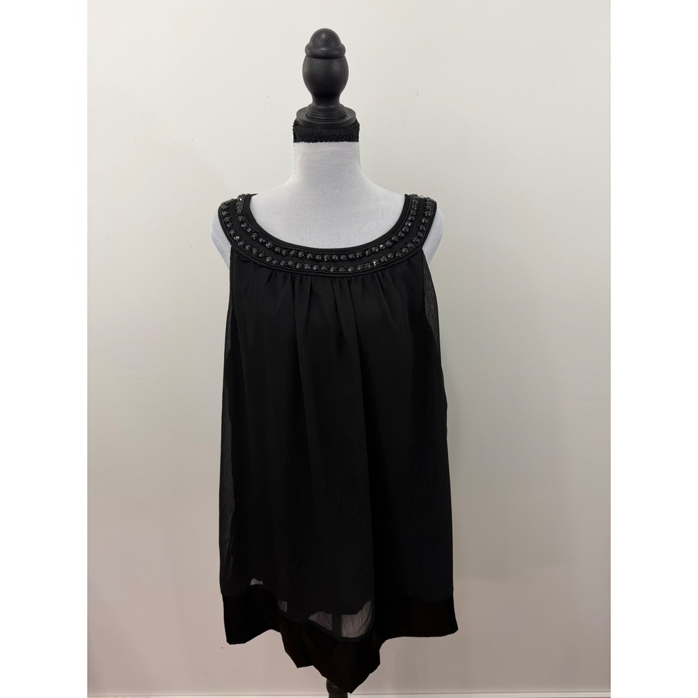 Torrid Womens Plus Size 3 Black Beaded Neckline Chiffon Sleeveless Blouse Top
